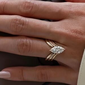 🆕 Elegant Gold Plated CZ Marquise Cut Ring Wedding Engagement
